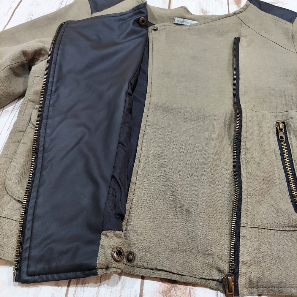 Charlotte Russe Olive And Black Faux Leather Moto Jacket Women's S - Picture 6 of 16